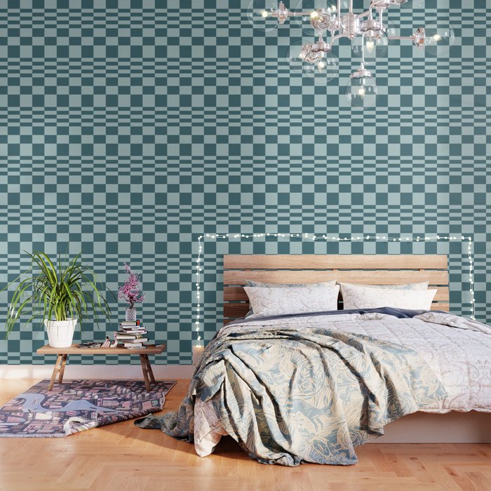 Checkered Multi Check Variable Checked Pattern in Teal Wallpaper Gallery Image 3