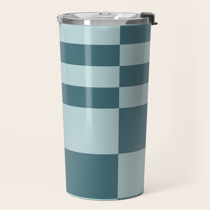 Checkered Multi Check Variable Checked Pattern in Teal Travel Mug Gallery Image 2