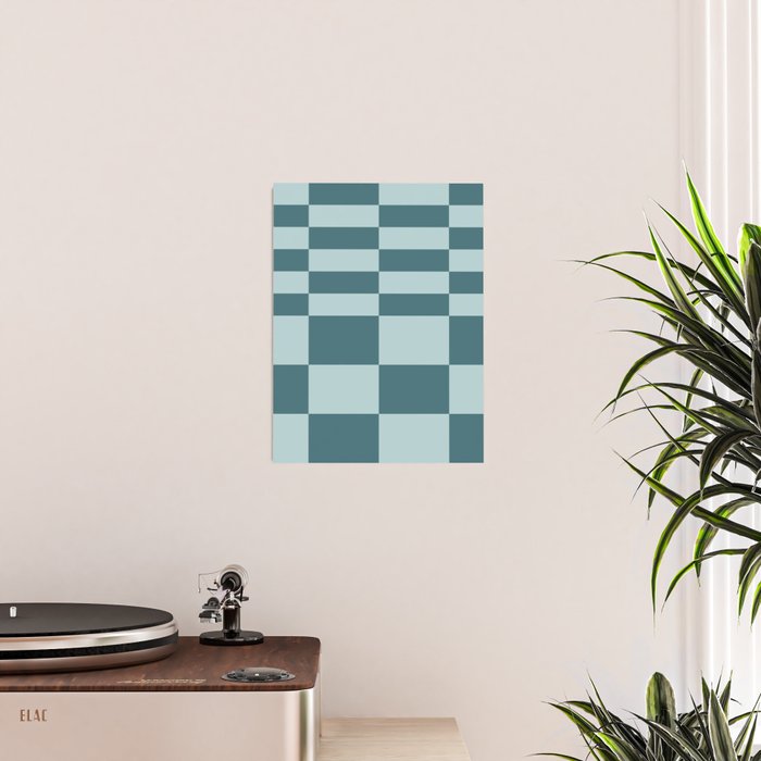Checkered Multi Check Variable Checked Pattern in Teal Poster Gallery Image 2