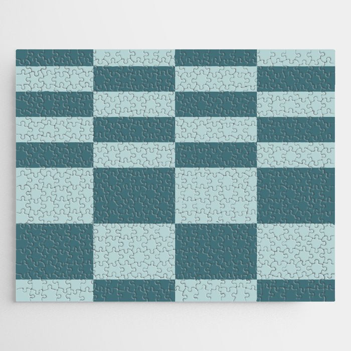 Checkered Multi Check Variable Checked Pattern in Teal Jigsaw Puzzle Gallery Image 1