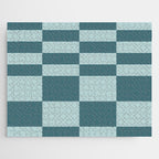 Checkered Multi Check Variable Checked Pattern in Teal Jigsaw Puzzle Gallery Image 1