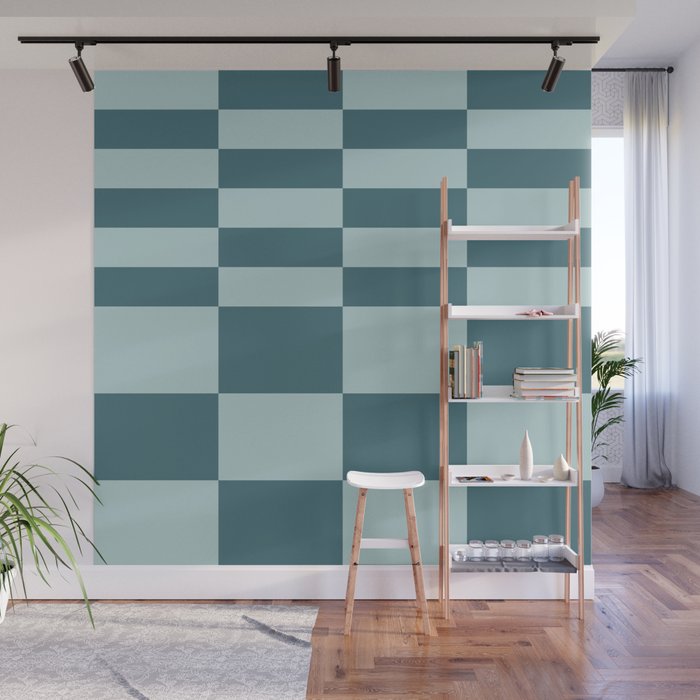 Checkered Multi Check Variable Checked Pattern in Teal Wall Mural Gallery Image 1