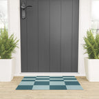 Checkered Multi Check Variable Checked Pattern in Teal Welcome Mat Gallery Image 3