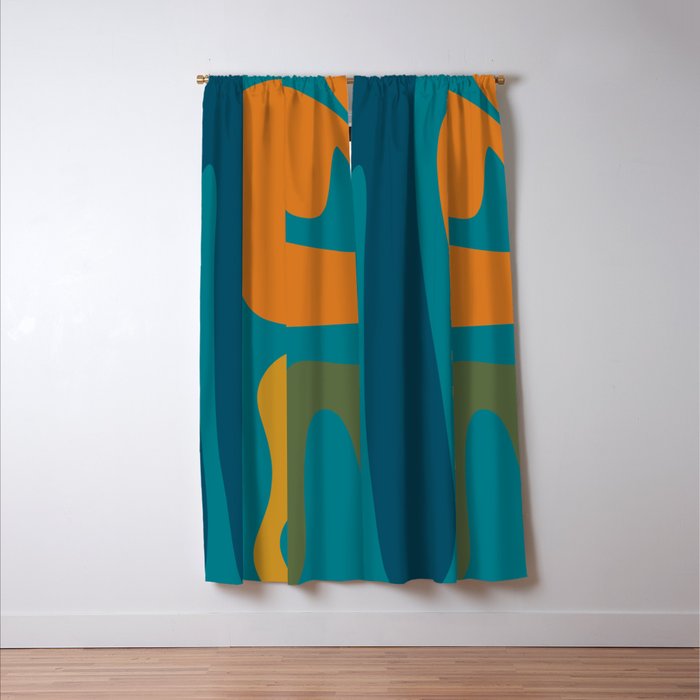 Mid Century Modern Abstract Kwaito Pattern in Moroccan Teal Orange Olive Window Curtain Gallery Image 3