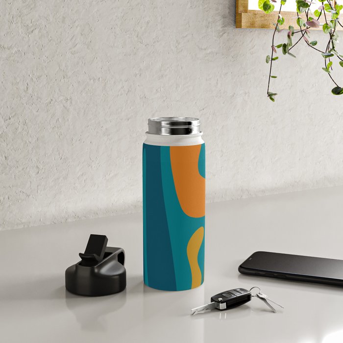 Mid Century Modern Abstract Kwaito Pattern in Moroccan Teal Orange Olive Water Bottle Gallery Image 4