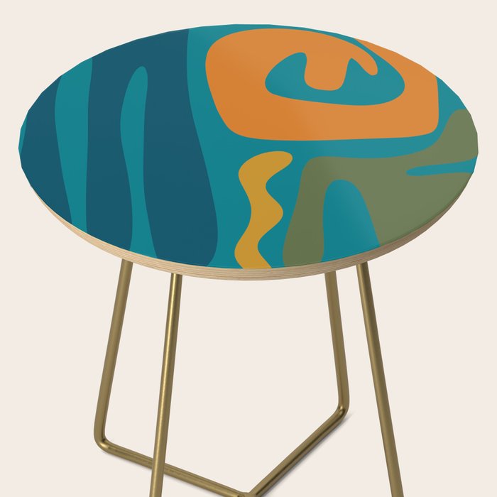 Mid Century Modern Abstract Kwaito Pattern in Moroccan Teal Orange Olive Side Table Gallery Image 2