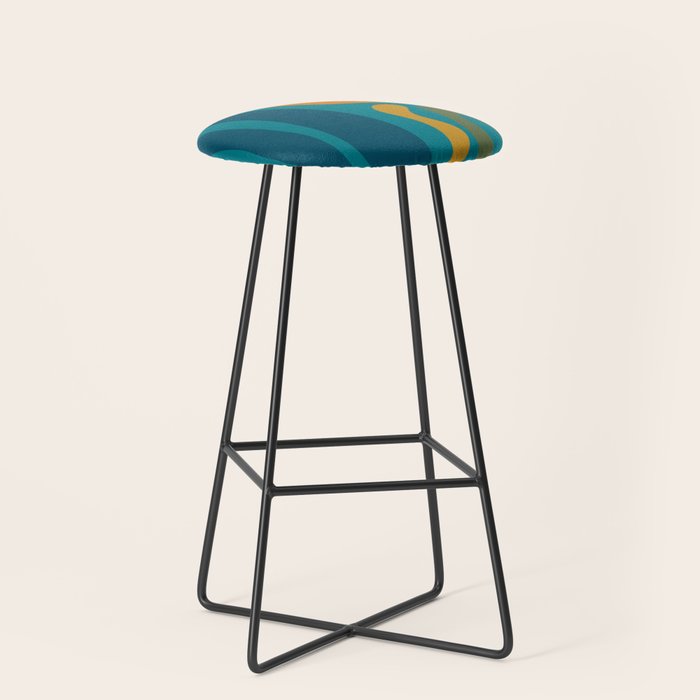 Mid Century Modern Abstract Kwaito Pattern in Moroccan Teal Orange Olive Stool Gallery Image 1