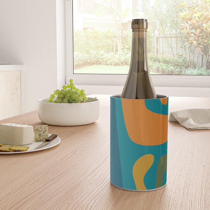 Mid Century Modern Abstract Kwaito Pattern in Moroccan Teal Orange Olive Wine Chiller Gallery Image 4