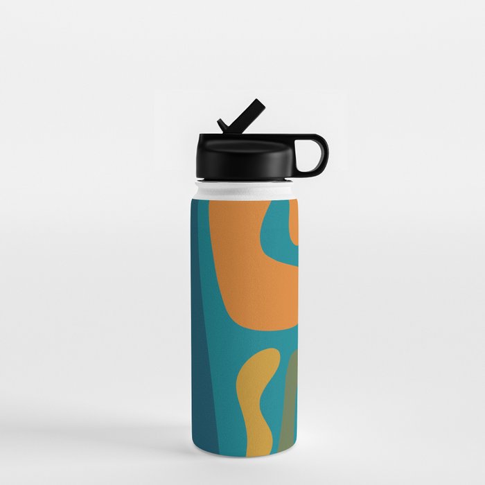 Mid Century Modern Abstract Kwaito Pattern in Moroccan Teal Orange Olive Water Bottle Gallery Image 1