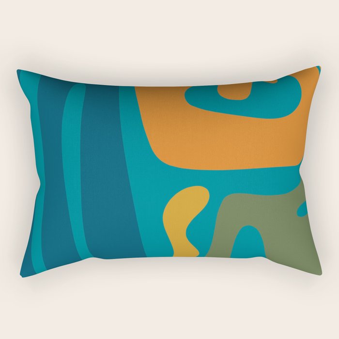 Mid Century Modern Abstract Kwaito Pattern in Moroccan Teal Orange Olive Rectangular Pillow Gallery Image 1