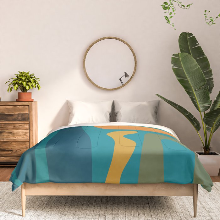 Mid Century Modern Abstract Kwaito Pattern in Moroccan Teal Orange Olive Comforter Gallery Image 3