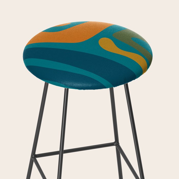 Mid Century Modern Abstract Kwaito Pattern in Moroccan Teal Orange Olive Stool Gallery Image 2
