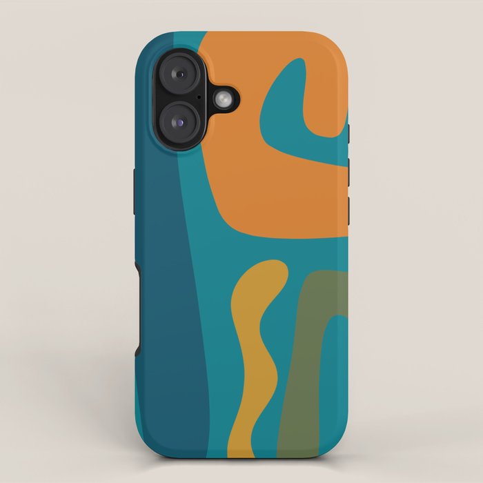 Mid Century Modern Abstract Kwaito Pattern in Moroccan Teal Orange Olive iPhone Case Gallery Image 1