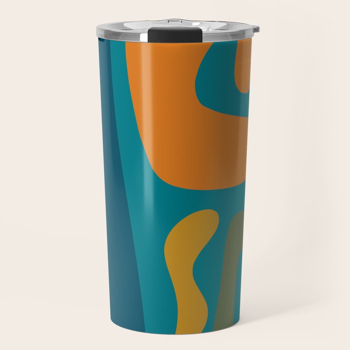 Mid Century Modern Abstract Kwaito Pattern in Moroccan Teal Orange Olive Travel Mug Gallery Image 1