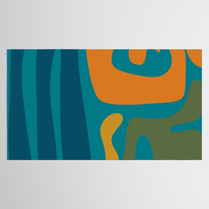 Mid Century Modern Abstract Kwaito Pattern in Moroccan Teal Orange Olive Tablecloth Gallery Image 2