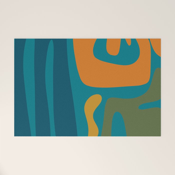 Mid Century Modern Abstract Kwaito Pattern in Moroccan Teal Orange Olive Welcome Mat Gallery Image 1