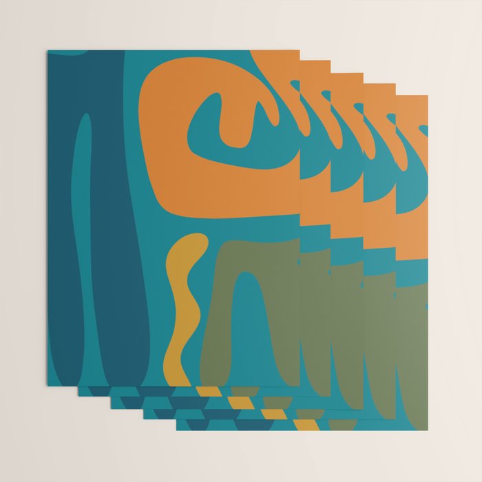 Mid Century Modern Abstract Kwaito Pattern in Moroccan Teal Orange Olive Wrapping Paper Gallery Image 3