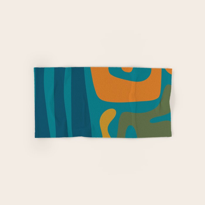 Mid Century Modern Abstract Kwaito Pattern in Moroccan Teal Orange Olive Bath Towel Gallery Image 1