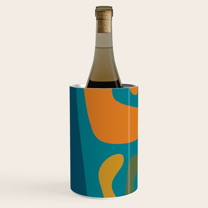 Mid Century Modern Abstract Kwaito Pattern in Moroccan Teal Orange Olive Wine Chiller Gallery Image 1