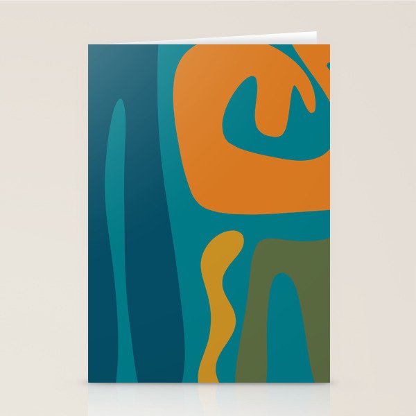 Mid Century Modern Abstract Kwaito Pattern in Moroccan Teal Orange Olive Stationery Card Gallery Image 2