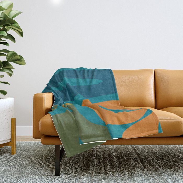 Mid Century Modern Abstract Kwaito Pattern in Moroccan Teal Orange Olive Throw Blanket Gallery Image 1