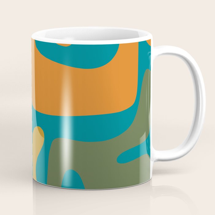 Mid Century Modern Abstract Kwaito Pattern in Moroccan Teal Orange Olive Coffee Mug Gallery Image 1