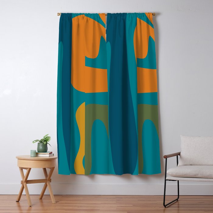 Mid Century Modern Abstract Kwaito Pattern in Moroccan Teal Orange Olive Window Curtain Gallery Image 5