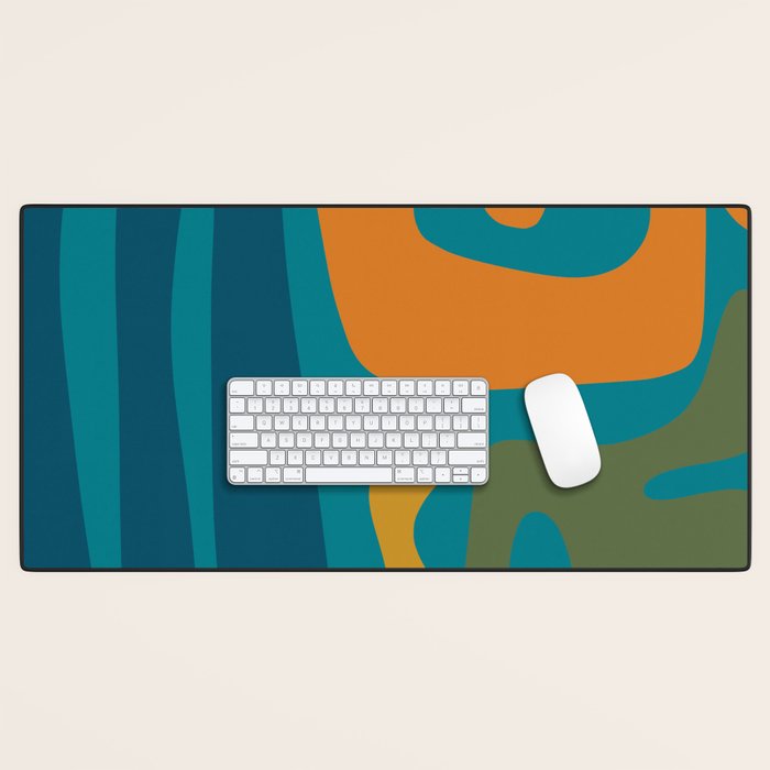 Mid Century Modern Abstract Kwaito Pattern in Moroccan Teal Orange Olive Desk Mat Gallery Image 1