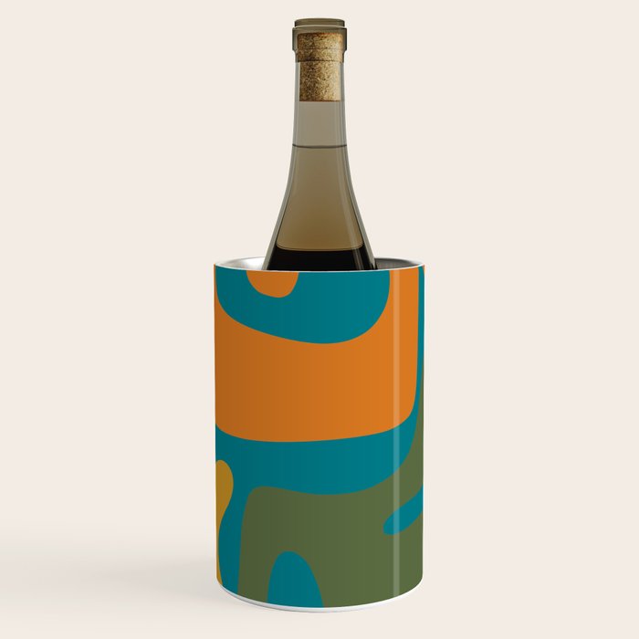 Mid Century Modern Abstract Kwaito Pattern in Moroccan Teal Orange Olive Wine Chiller Gallery Image 3