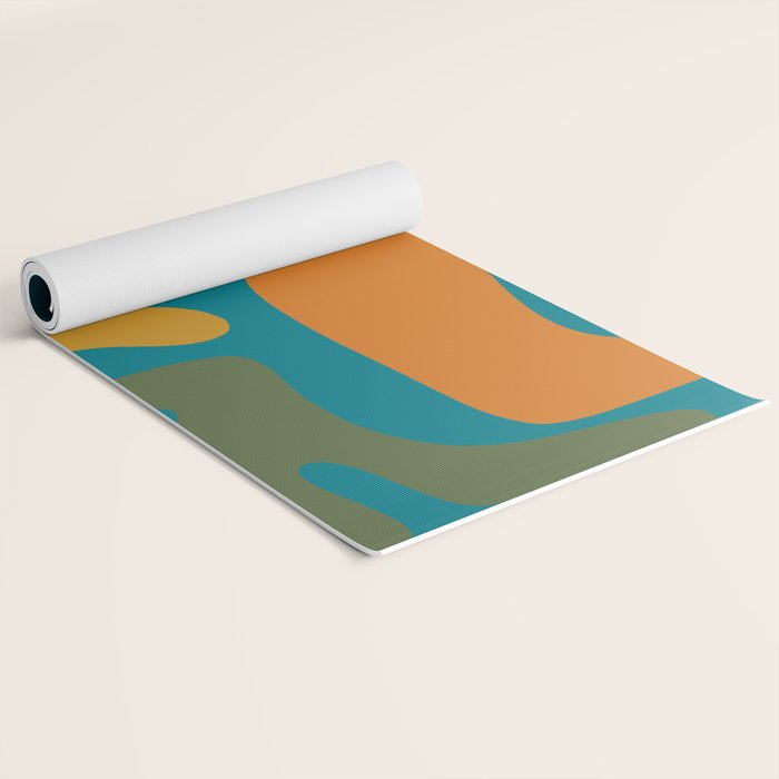 Mid Century Modern Abstract Kwaito Pattern in Moroccan Teal Orange Olive Yoga Mat Gallery Image 2