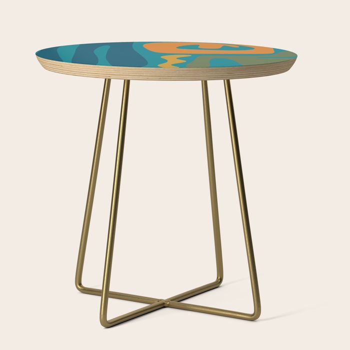 Mid Century Modern Abstract Kwaito Pattern in Moroccan Teal Orange Olive Side Table Gallery Image 1