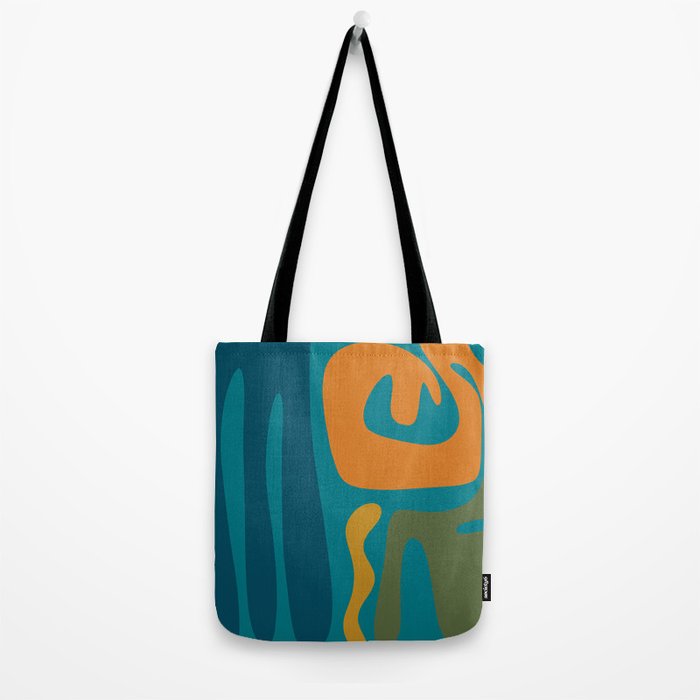 Mid Century Modern Abstract Kwaito Pattern in Moroccan Teal Orange Olive Tote Bag Gallery Image 2