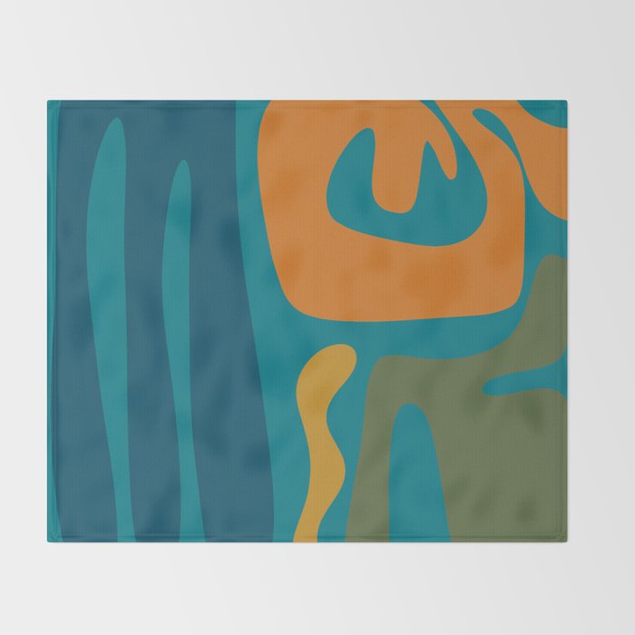 Mid Century Modern Abstract Kwaito Pattern in Moroccan Teal Orange Olive Throw Blanket Gallery Image 2