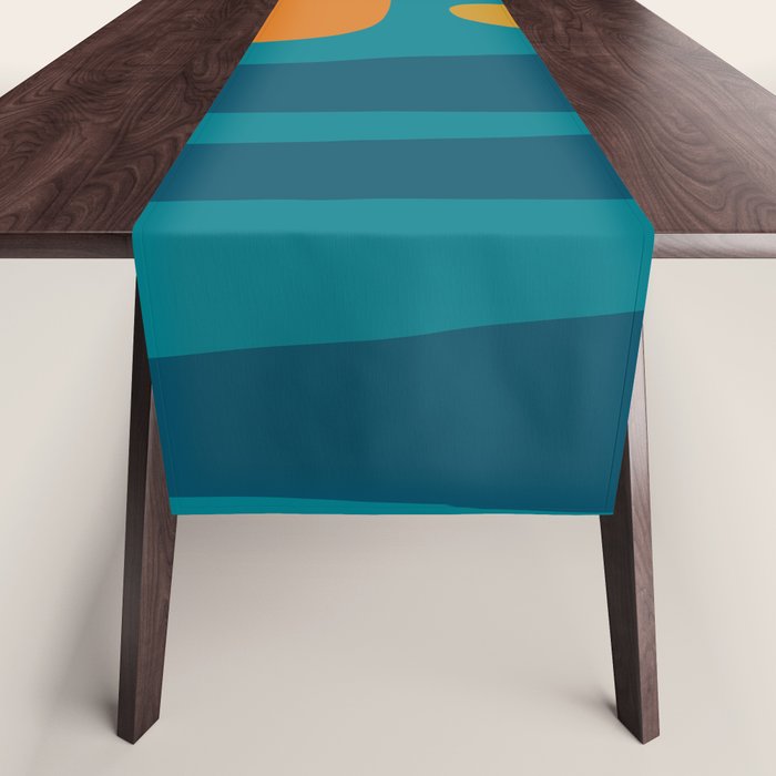 Mid Century Modern Abstract Kwaito Pattern in Moroccan Teal Orange Olive Table Runner Gallery Image 1