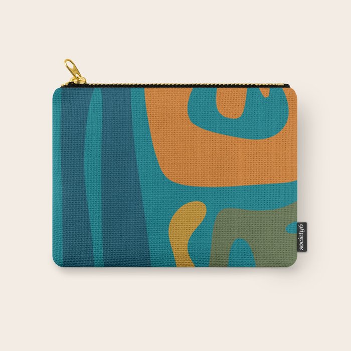 Mid Century Modern Abstract Kwaito Pattern in Moroccan Teal Orange Olive Carry All Pouch Gallery Image 1