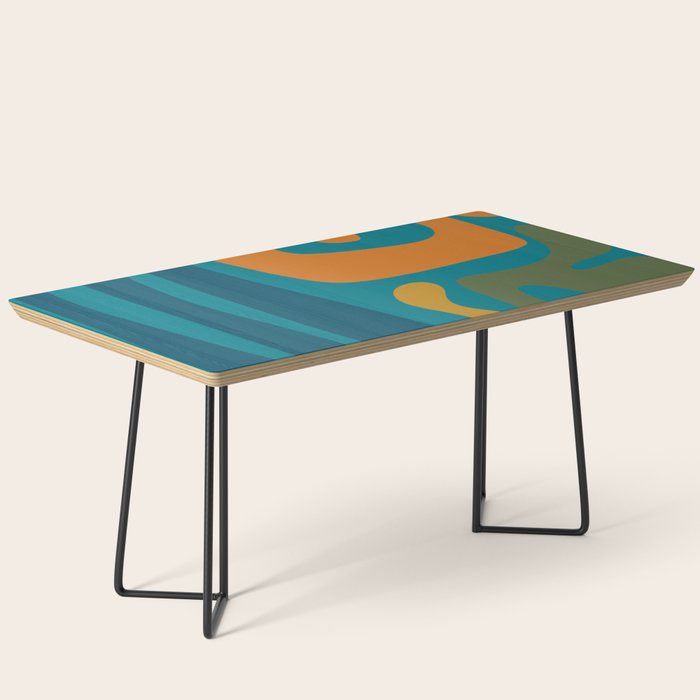 Mid Century Modern Abstract Kwaito Pattern in Moroccan Teal Orange Olive Coffee Table Gallery Image 1