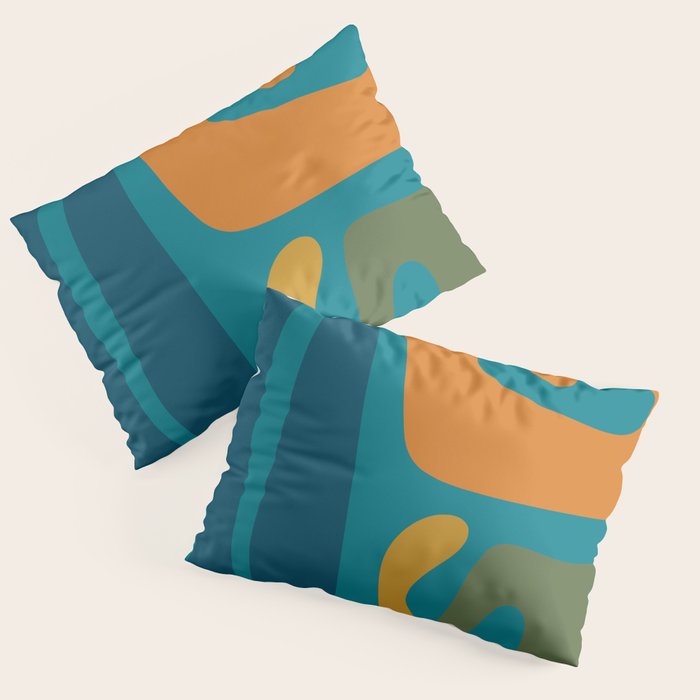 Mid Century Modern Abstract Kwaito Pattern in Moroccan Teal Orange Olive Pillow Sham Gallery Image 3