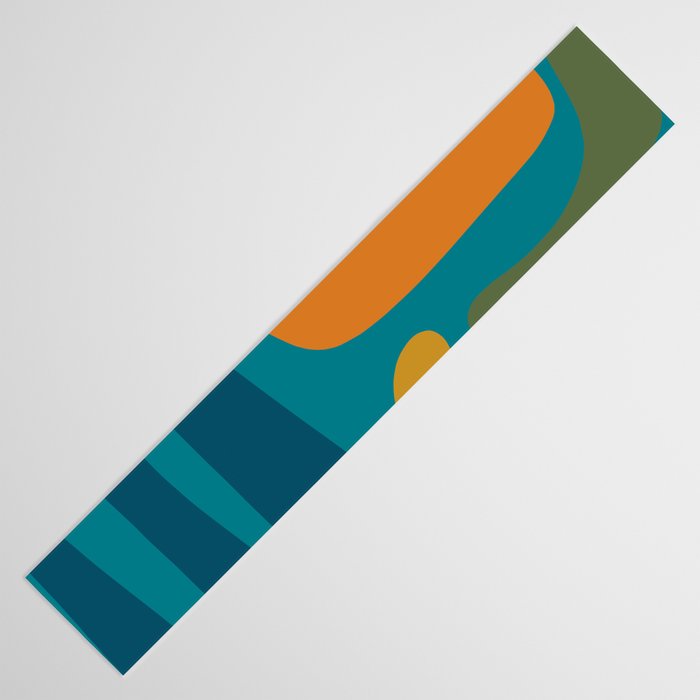 Mid Century Modern Abstract Kwaito Pattern in Moroccan Teal Orange Olive Table Runner Gallery Image 3