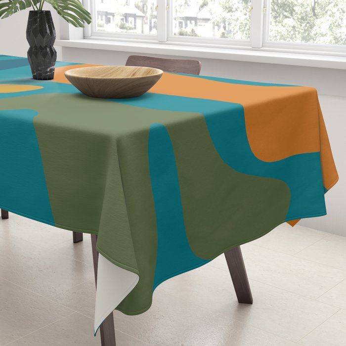 Mid Century Modern Abstract Kwaito Pattern in Moroccan Teal Orange Olive Tablecloth Gallery Image 3