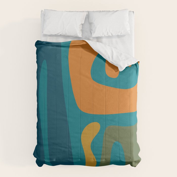 Mid Century Modern Abstract Kwaito Pattern in Moroccan Teal Orange Olive Comforter Gallery Image 6