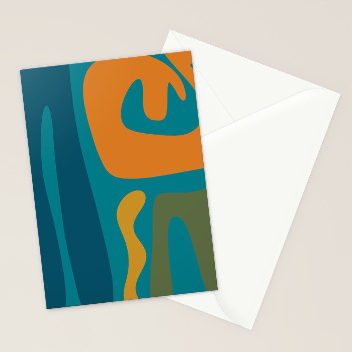 Mid Century Modern Abstract Kwaito Pattern in Moroccan Teal Orange Olive Stationery Card Gallery Image 2