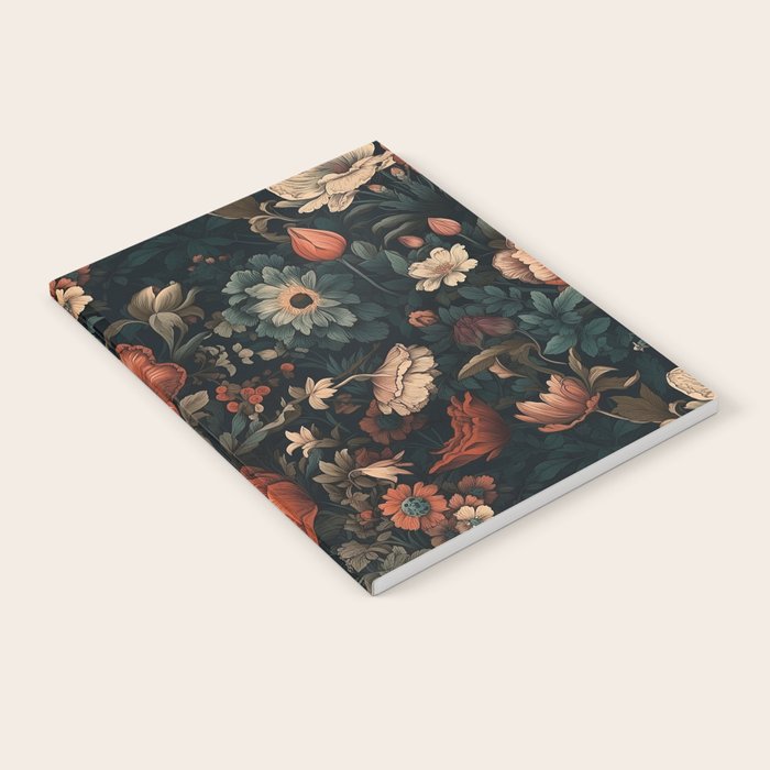 Vintage Aesthetic Beautiful Flowers, Nature Art, Dark Cottagecore Plant Collage - Flower Notebook Gallery Image 2