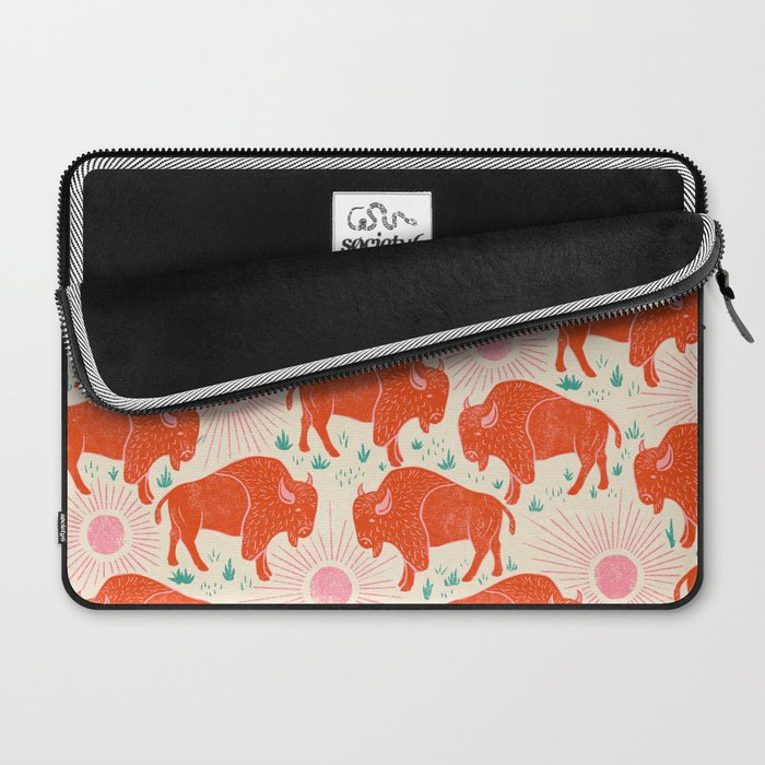 Bison - tomato red, pink, and teal, on cream Laptop Sleeve Gallery Image 2