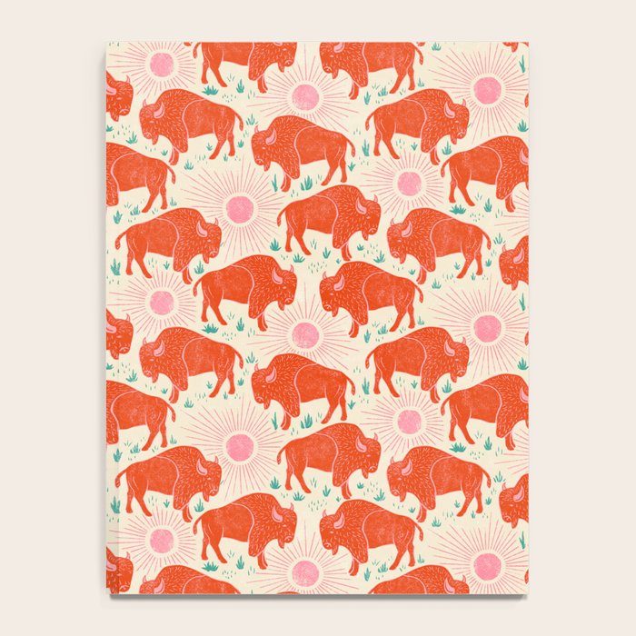 Bison - tomato red, pink, and teal, on cream Notebook Gallery Image 4