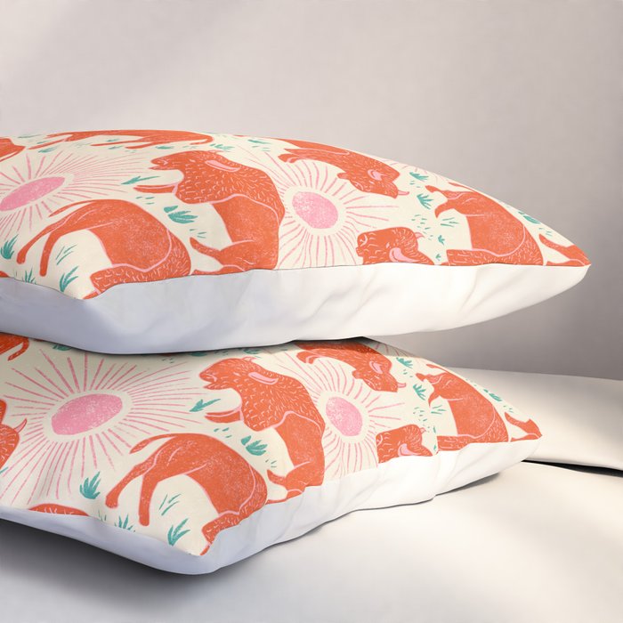 Bison - tomato red, pink, and teal, on cream Pillow Sham Gallery Image 3