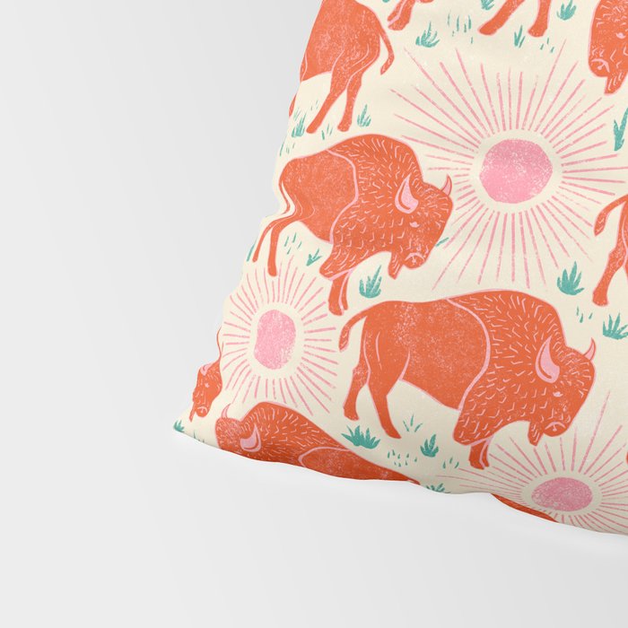 Bison - tomato red, pink, and teal, on cream Pillow Sham Gallery Image 4