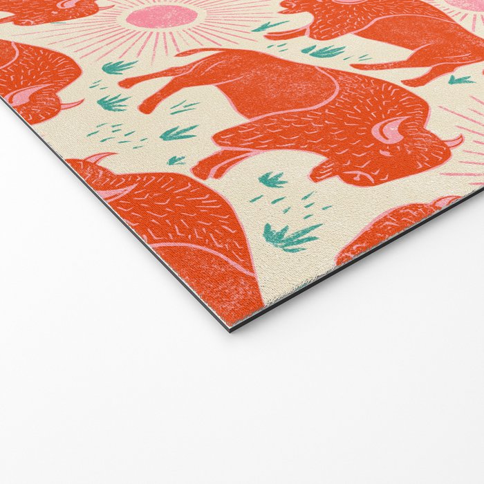 Bison - tomato red, pink, and teal, on cream Welcome Mat Gallery Image 2