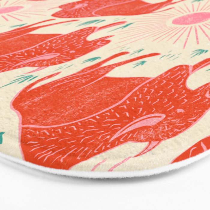 Bison - tomato red, pink, and teal, on cream Bath Mat Gallery Image 3