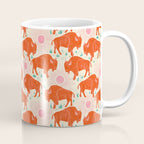 Bison - tomato red, pink, and teal, on cream Coffee Mug Gallery Image 1