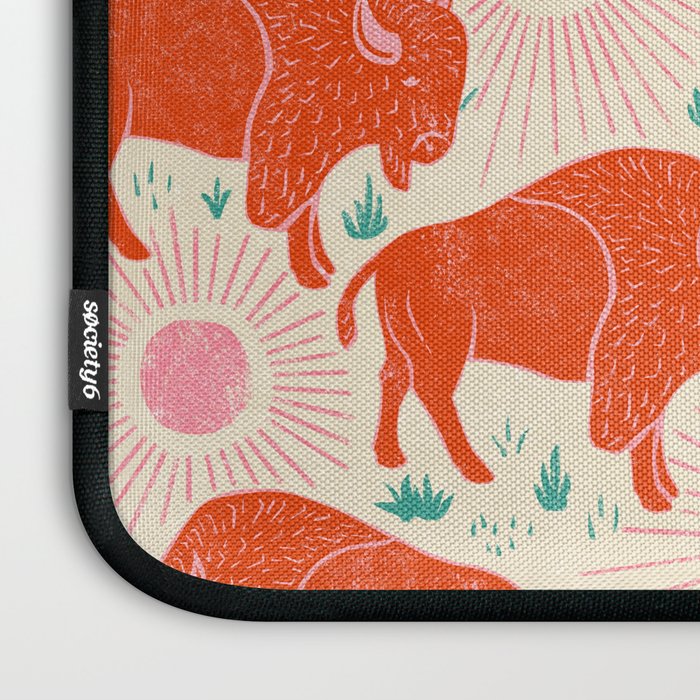 Bison - tomato red, pink, and teal, on cream Laptop Sleeve Gallery Image 3